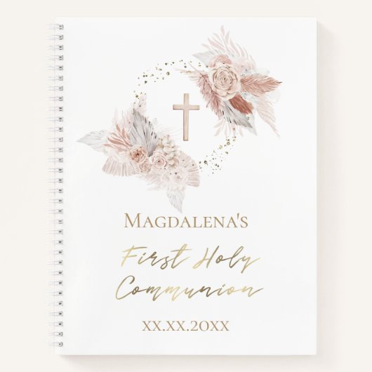 boho Blume First Holy Communy Gästebuch Notizblock (Vorderseite)
