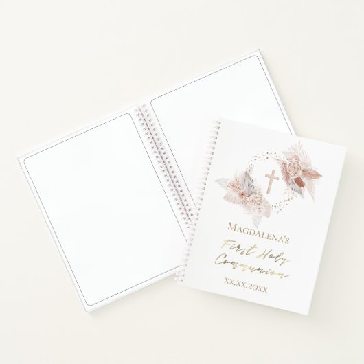 boho Blume First Holy Communy Gästebuch Notizblock (Innenseite)