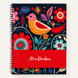 Boho Blume Folk Bird | Dein Name Notizblock