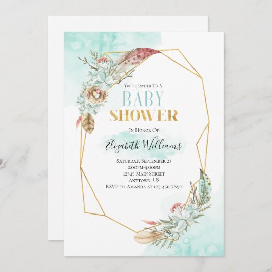 Boho Blume Frame Baby Dusche Einladung (Vorne/Hinten)