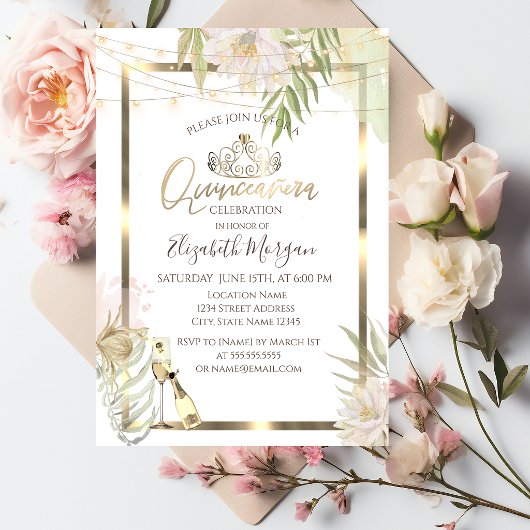 Boho Blume Frame Wine Quinceanera Einladung