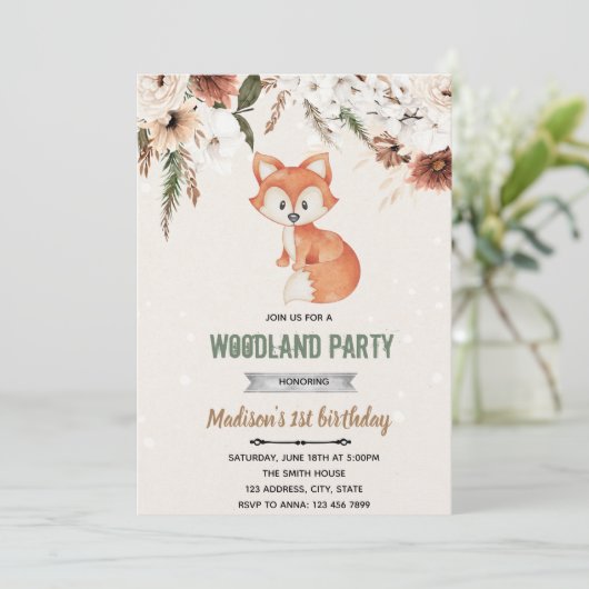 Boho Blume Fuchs Dusche Einladung (Stehend Vorderseite)