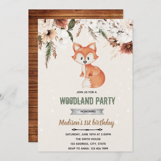 Boho Blume Fuchs Dusche Einladung (Vorne/Hinten)