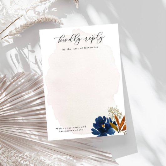 Boho-Blume für Navy & Rust-Wasserfarben RSVP Karte