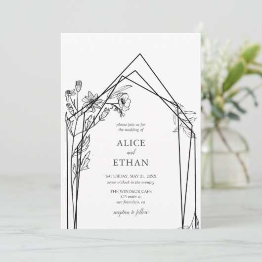 Boho Blume Geometric Wedding Einladung (Stehend Vorderseite)