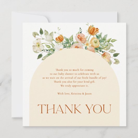 Boho Blume Girl Baby Dusche Danke Karte (Vorderseite)