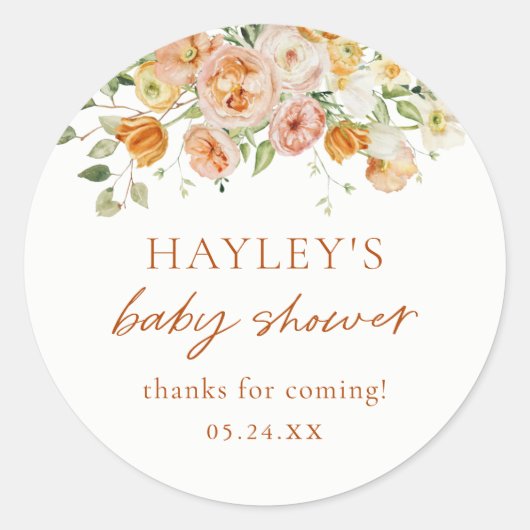 Boho Blume Girl Baby Dusche Vielen Dank Runder Aufkleber (Vorderseite)