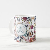 Boho Blume Green Pink Mit Monogramm Kaffeetasse (Vorderseite Links)