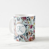Boho Blume Green Pink Monogrammiert Kaffeetasse (Vorderseite Links)