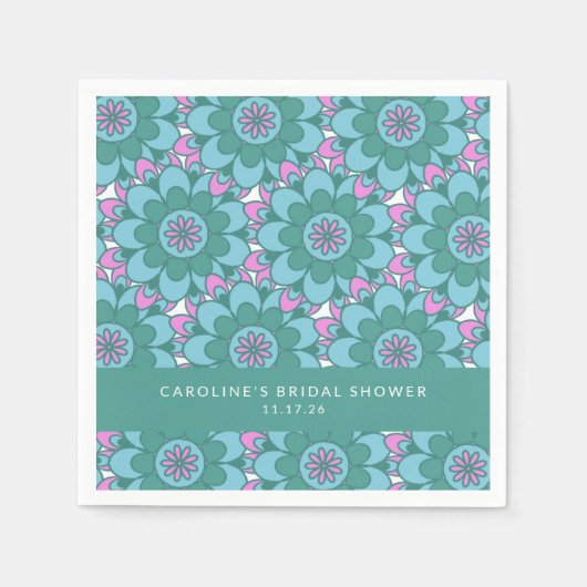 Boho Blume Groovy Green Brautparty Custom Serviette (Vorderseite)