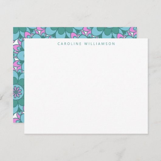 Boho Blume Groovy Green Personalisiert Stationery Mitteilungskarte (Vorne/Hinten)