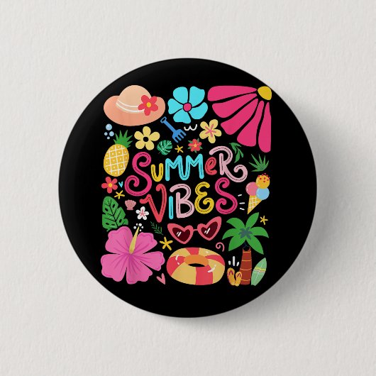 Boho Blume Hello Summer Vibes Funny Beach Life Me Button (Vorderseite)