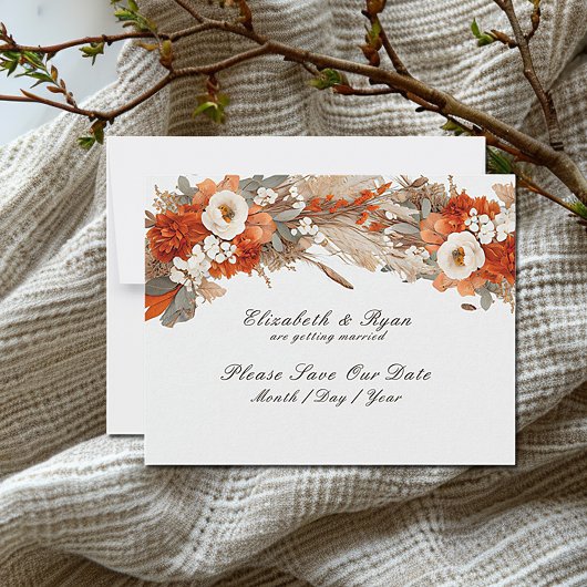 Boho Blume Herbstfarben, Herbsthochzeit Save The Date