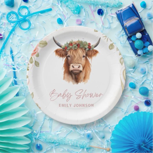 Boho Blume Highland Cow Pappteller (Party)