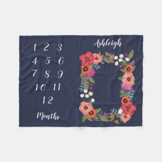 Boho Blume Kindermonatsmilestone Fleecedecke (Vorderseite (Horizontal))