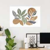 Boho Blume Leaf Botanischer Kunststil Einfache Mod Poster (Heimbüro)