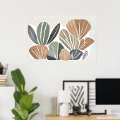 Boho Blume Leaf Botanischer Kunststil Einfache Mod Poster (Heimbüro)