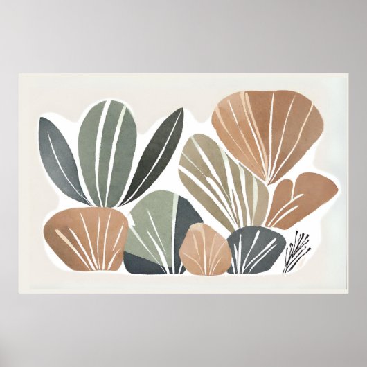 Boho Blume Leaf Botanischer Kunststil Einfache Mod Poster (Vorne)