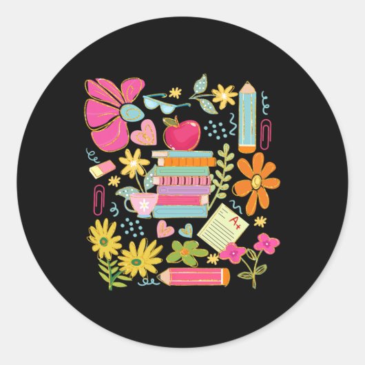 Boho Blume Lehrer Buch Apple Pencil Funny Back T Runder Aufkleber (Vorderseite)
