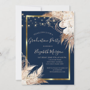 Boho-Blume, Leuchten, Holz, Frame Graduation Party Einladung