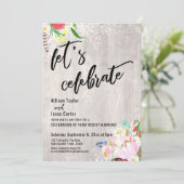 Boho Blume leuchten rustikales Holz feiern lassen Einladung (Stehend Vorderseite)