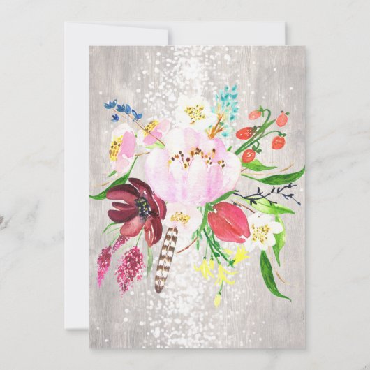 Boho Blume leuchten rustikales Holz feiern lassen Einladung (Rückseite)