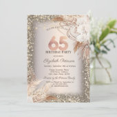 Boho Blume,Lights Glitzer Rahmen 65. Geburtstag Einladung (Stehend Vorderseite)