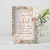 Boho Blume,Lights Glitzer Rahmen 75. Geburtstag Einladung (Stehend Vorderseite)