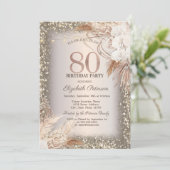 Boho Blume,Lights Glitzer Rahmen 80. Geburtstag Einladung (Stehend Vorderseite)