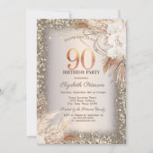 Boho Blume,Lights Glitzer Rahmen 90. Geburtstag Einladung (Vorderseite)