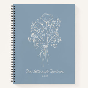 Boho Blume Line Art Personalisiert Wedding Blue Notizblock
