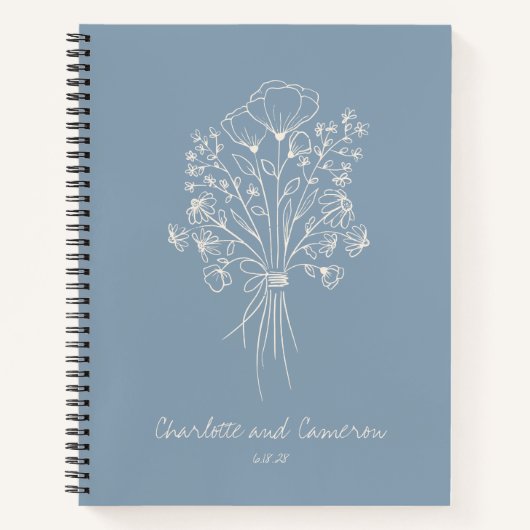 Boho Blume Line Art Personalisiert Wedding Blue Notizblock (Vorderseite)