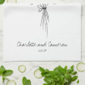 Boho Blume Line Art Zeichnend Personalisierte Hoch Geschirrtuch (Gefaltet)