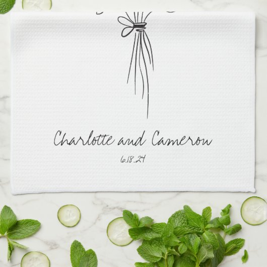 Boho Blume Line Art Zeichnend Personalisierte Hoch Geschirrtuch (Gefaltet)