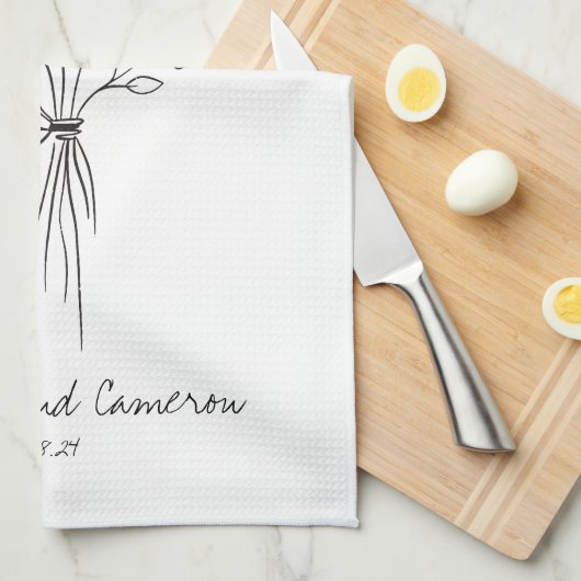 Boho Blume Line Art Zeichnend Personalisierte Hoch Geschirrtuch (Viertel Falte)