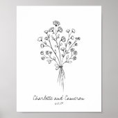 Boho Blume Line Art Zeichnend Personalisierte Hoch Poster (Vorne)