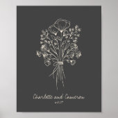 Boho Blume Line Art Zeichnend Personalisierte Name Poster (Vorne)
