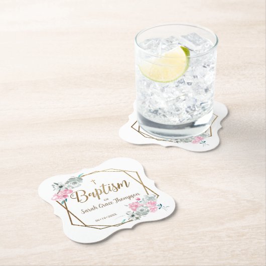 Boho Blume Mädchen benennen Goldtaufe Untersetzer (Vor Ort)