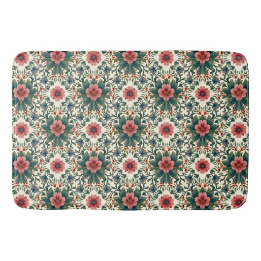 Boho Blume Magic - in den Farbtönen Grün und Rosa Badematte (Vorderseite)