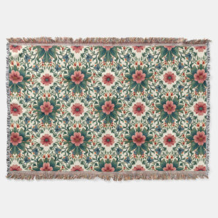 Boho Blume Magic - in den Farbtönen Grün und Rosa Decke