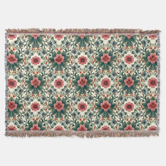 Boho Blume Magic - in den Farbtönen Grün und Rosa Decke (Vorderseite)