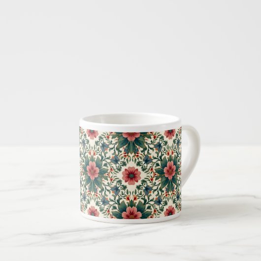 Boho Blume Magic - in den Farbtönen Grün und Rosa Espressotasse (Vorderseite Rechts)