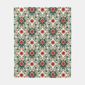 Boho Blume Magic - in den Farbtönen Grün und Rosa Fleecedecke