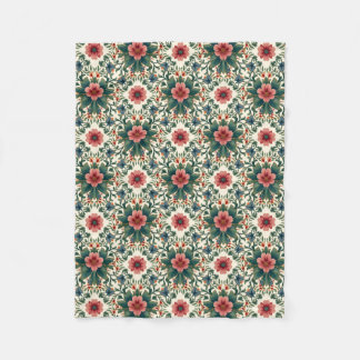 Boho Blume Magic - in den Farbtönen Grün und Rosa Fleecedecke