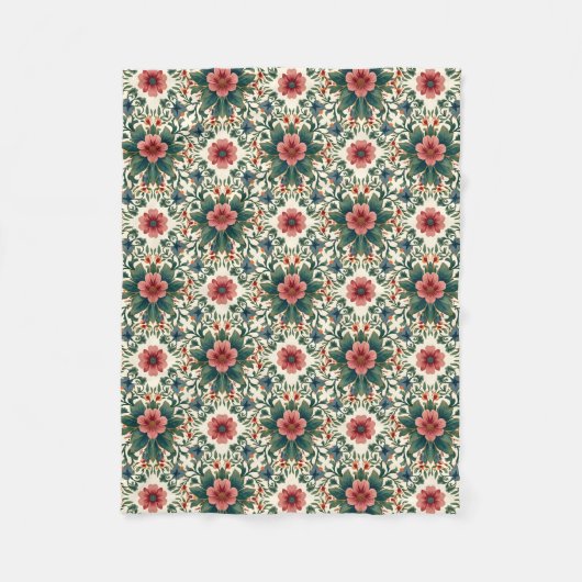 Boho Blume Magic - in den Farbtönen Grün und Rosa Fleecedecke (Vorderseite)