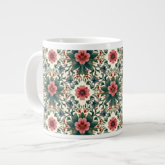 Boho Blume Magic - in den Farbtönen Grün und Rosa Jumbo-Tasse (Vorderseite Links)