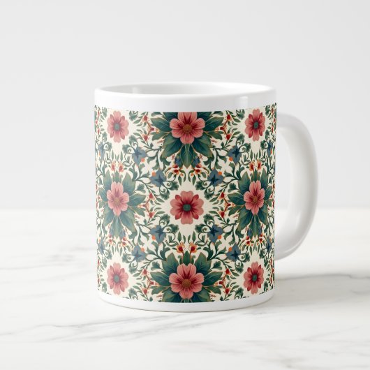Boho Blume Magic - in den Farbtönen Grün und Rosa Jumbo-Tasse (Vorderseite Rechts)