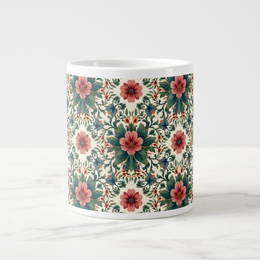 Boho Blume Magic - in den Farbtönen Grün und Rosa Jumbo-Tasse (Vorderseite)