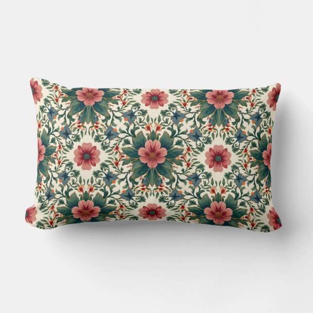 Boho Blume Magic - in den Farbtönen Grün und Rosa Lendenkissen (Vorderseite)