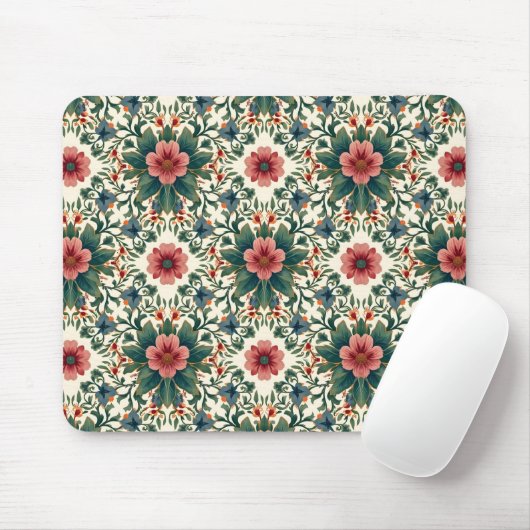 Boho Blume Magic - in den Farbtönen Grün und Rosa Mousepad (Mit Mouse)